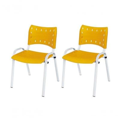 Cadeira Iso Base Branco Escola, Escritório Amarelo Kit 2 Un