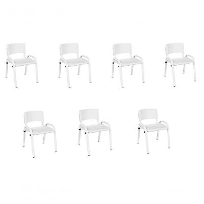 Kit 7 Cadeira Iso Infantil Creche, Escola Base Branco Branco