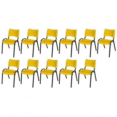 Cadeira Iso Base Preto Escola, Escritório Amarelo Kit 11 Un