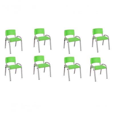 Kit 8 Cadeira Iso Infantil Creche, Escola Base Cinza Verde Claro