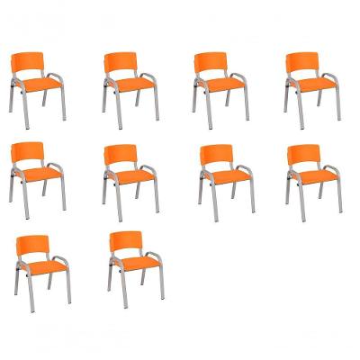 Kit 10 Cadeira Iso Infantil Creche, Escola Base Cinza Laranja
