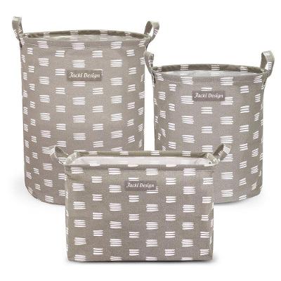 Kit 3 Cestos Multiuso Tecido 43l, 25l E 23l Bege Riscas