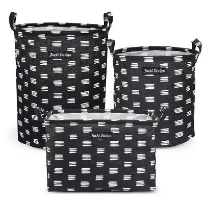 Kit 3 Cestos Multiuso Tecido 43l, 25l E 23l Preto Riscas