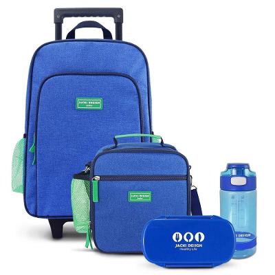 Conjunto Lancheira Térmica E Pote P- Lanche,garrafa 550ml E Mochila Com Rodinhas Azul