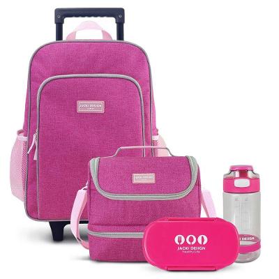 Conjunto Lancheira Térmica Com Pote P- Lanche, Garrafa 550ml E Mochila Com Rodinhas Pink