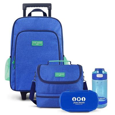 Conjunto Lancheira Térmica Com Pote P- Lanche, Garrafa 550ml E Mochila Com Rodinhas Azul