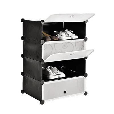 Sapateira Modular 4 Prateleiras Organizador Portatil Brinquedos Armario Com Porta Luxo Preto