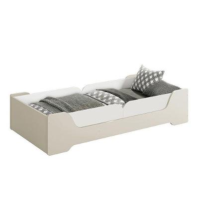 Cama Evolutiva 2 Em 1 Zaki Areia Fosco Com 2 Kits Proteção Lateral Lisa - Reller Móveis Areia Fosco