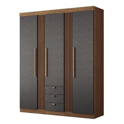 Guarda Roupa Aurora 3.3 Ripado 3 Portas E 3 Gavetas Jatobá-grafite - Santos Andirá Jatobá-grafite
