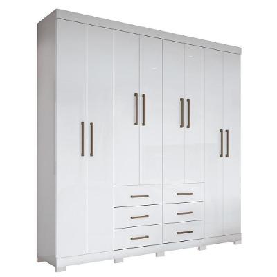 Guarda Roupa Casal Liverpool 8.6 8 Portas 6 Gavetas Branco Com Pés - Santos Andirá Branco