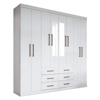 Guarda Roupa Casal Liverpool 8.6 8 Portas 6 Gavetas Branco Com Espelho - Santos Andirá Branco