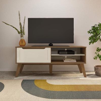 Rack Para Tv Até 60 Polegadas 134cm Com Pés Retrô 1 Porta Multimóveis Cr45323 Cinamomo/off White Cinamomo/off White