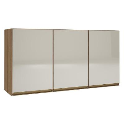 Armário Aéreo Dinamarca 120cm 3 Portas Castani Com Vidro Off White - Indékes Castani