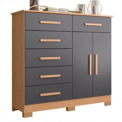 Cômoda Xangai 2 Portas E 6 Gavetas Freijó-titanium - Móveis Albatroz Freijó-titanium