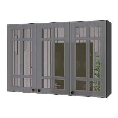 Armário Aéreo Firenze 120cm 3 Portas Chumbo-titânio Com Vidro Reflecta - Indékes Chumbo-titânio