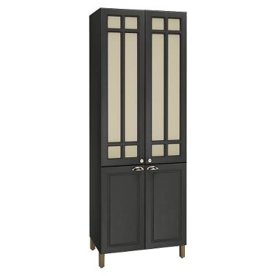 Paneleiro Firenze 80cm 4 Portas Chumbo Com Vidro Reflecta - Indékes Chumbo