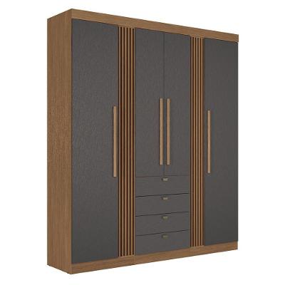 Guarda Roupa Aurora 4.4 Ripado 4 Portas E 4 Gavetas Jatobá-grafite - Santos Andirá Jatobá-grafite