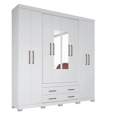 Guarda Roupa Casal Nápoles 8.4 8 Portas 4 Gavetas Branco Com Espelho E Pés - Santos Andirá Branco