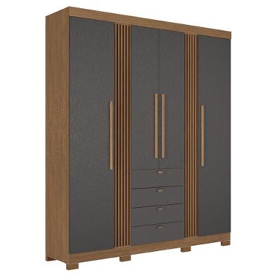 Guarda Roupa Aurora 4.4 Ripado 4 Portas E 4 Gavetas Jatobá-grafite Com Pés - Santos Andirá Jatobá-grafite