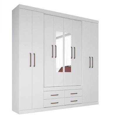 Guarda Roupa Casal Nápoles 8.4 8 Portas 4 Gavetas Branco Com Espelho - Santos Andirá Branco