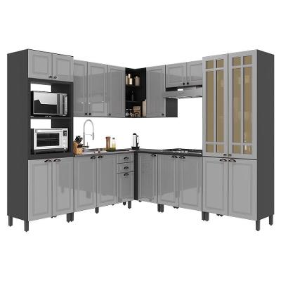 Cozinha Modulada De Canto Firenze 8 Peças Com Torre Quente 2 Fornos Chumbo-titânio - Indékes Chumbo-titânio