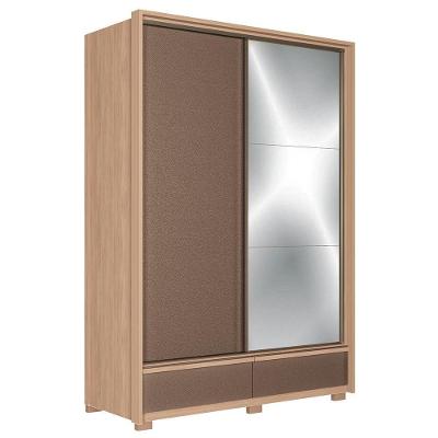 Guarda Roupa Solteiro Volpe 2 Portas Deslizantes Wood-terracota Com Espelho E Pés - Santos Andirá Wood-terracota