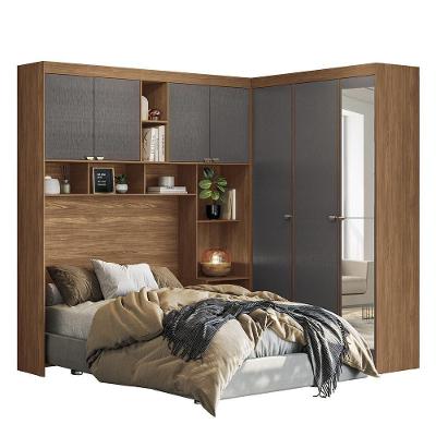 Quarto Modulado Casal Lugano Jatobá-grafite Com Espelho - Santos Andirá Jatobá-grafite