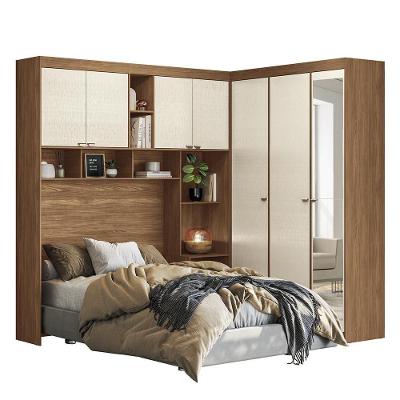 Quarto Modulado Casal Lugano Jatobá-areia Com Espelho - Santos Andirá Jatobá-areia