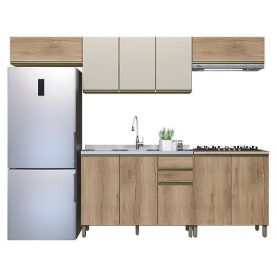 Cozinha Modulada Dinamarca 5 Peças Castani Com Aéreo 120cm Com Vidro Off White - Indékes Castani