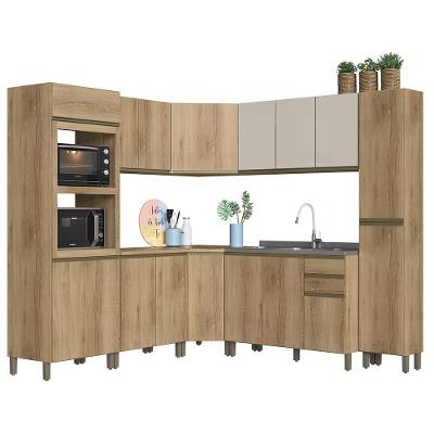 Cozinha Modulada De Canto Dinamarca 8 Peças Com Torre Quente 2 Fornos Castani - Indékes Castani