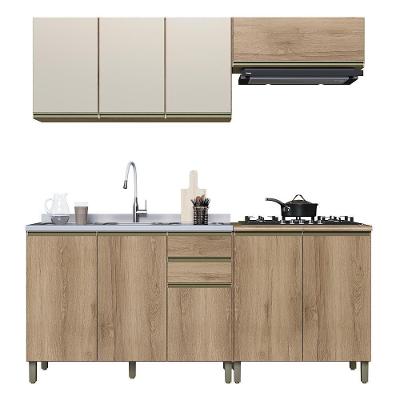 Cozinha Modulada Dinamarca 4 Peças Aéreo Com Vidro Off White E Balcão 120cm Castani Sem Tampo - Indékes Castani