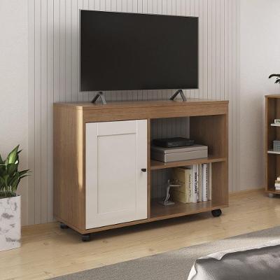 Rack Para Tv Até 35 Polegadas 91cm Com Rodízios 1 Porta Multimóveis Cr45327 Cinamomo/off White Cinamomo/off White