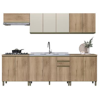 Cozinha Modulada Dinamarca 6 Peças Castani Com Aéreo 120cm Com Vidro Off White - Indékes Castani
