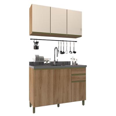 Cozinha Modulada Dinamarca 2 Peças Aéreo Com Vidro Off White E Balcão 120cm Castani Sem Tampo - Indékes Castani