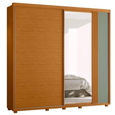Guarda Roupa Casal Acácia 2 Portas Deslizantes Flex Cinamomo-sálvia Com Espelho - Móveis Albatroz Cinamomo-sálvia