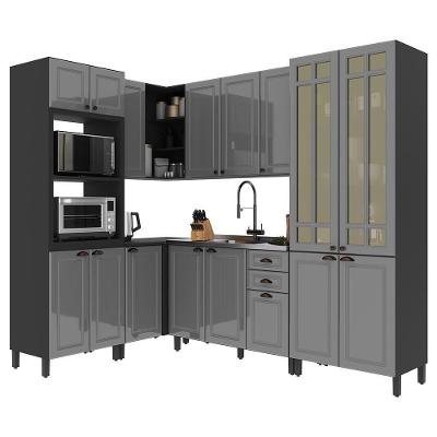 Cozinha Modulada De Canto Firenze 6 Peças Com Torre Quente 2 Fornos Chumbo-titânio - Indékes Chumbo-titânio