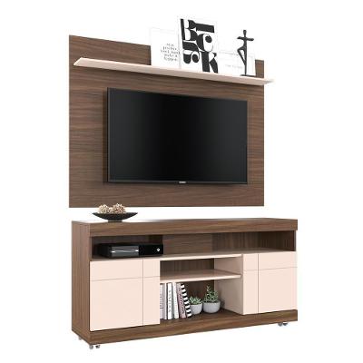 Rack Bancada Yara Com Painel Maia Nogueira Real-off White Para Tv Até 55? - Colibri Nogueira Real-off White
