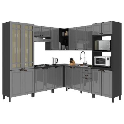 Cozinha Modulada De Canto Firenze 8 Peças Com Torre Quente 2 Fornos E Paneleiro Chumbo-titânio - Indékes Chumbo-titânio