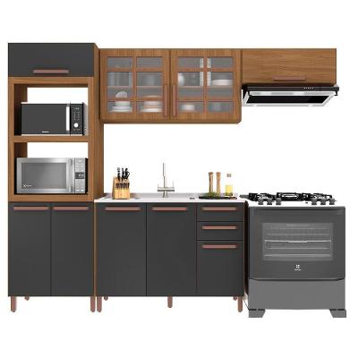 Cozinha Modulada Monza 4 Peças Com Torre Quente 2 Fornos Freijó-chumbo - Indékes Freijó-chumbo