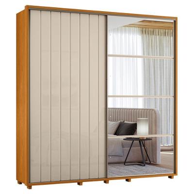 Guarda Roupa Casal Monet Ripado 2 Portas Deslizantes Cinamomo-off White Com Espelho - Madetec Cinamomo-off White
