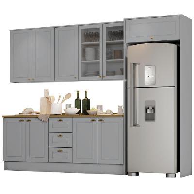 Cozinha Completa Americana 5 Peças Com Lateral Cinza - Móveis Henn Cinza