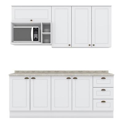 Cozinha Completa Americana 5 Peças Com Aéreo Micro-ondas Branco E Tampo Calcare - Móveis Henn Branco