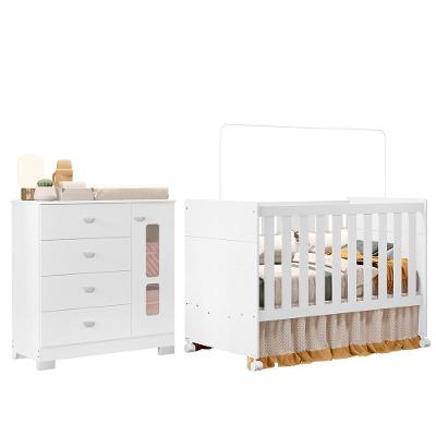 Jogo De Quarto Infantil New Katatau Cômoda E Berço Mini Cama Branco Brilho - Reller Móveis Branco Brilho