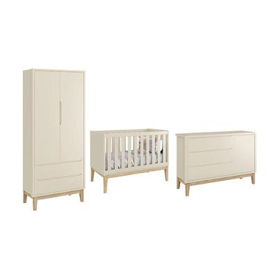 Dormitório Classic 2 Portas E Cômoda Com Porta Areia Fosco Com Pés Madeira Natural - Reller Móveis Areia Fosco