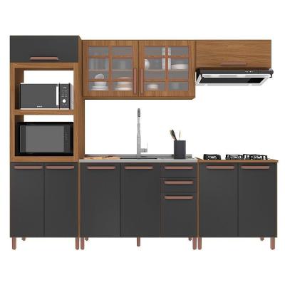 Cozinha Modulada Monza 5 Peças Com Balcão 120cm Sem Tampo Freijó-chumbo - Indékes Freijó-chumbo