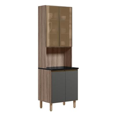 Paneleiro Duplo 4p Vidro 70cm Mdf Kali 18340 Carvalho Toq Chumbo Nicioli Carvalho Toq Chumbo