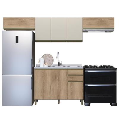 Cozinha Modulada Dinamarca 4 Peças Castani Com Aéreo 120 Com Vidro Off White - Indékes Castani