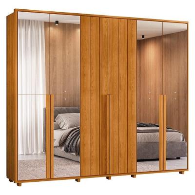 Guarda Roupa Casal Volpi Ripado 6 Portas Cinamomo Com 8 Espelhos - Madetec Cinamomo