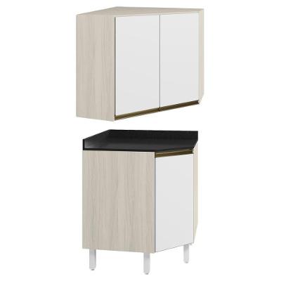 Armario E Balcao Canto Obliquo 75cm Mdf Kali Bianco Toq Branco Uv Nicioli Bianco Toq Branco Uv