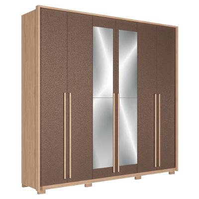 Guarda Roupa Casal Genova 6 Portas Wood-terracota Com Espelho E Pés - Santos Andirá Wood-terracota